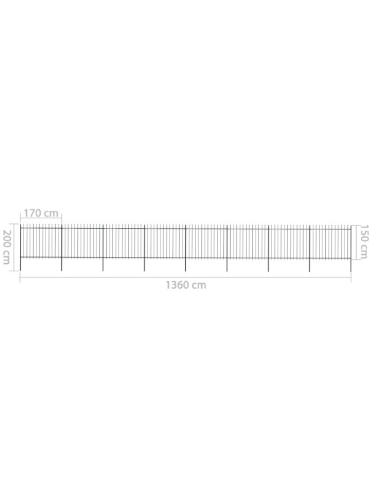 Puutarha-aita keihäänkärjillä 13,6x1,5 m teräs musta