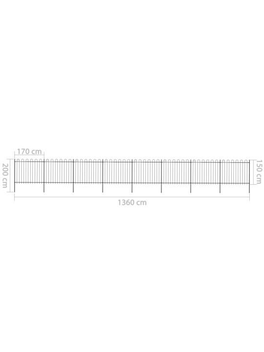 Puutarha-aita kaarikärjillä 13,6x1,5 m teräs musta
