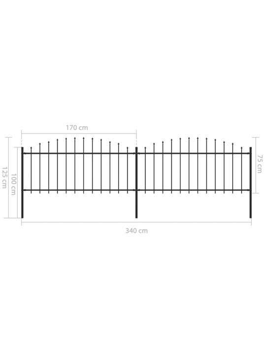 Puutarha-aita keihäskärjillä teräs (0,5-0,75)x3,4 m musta