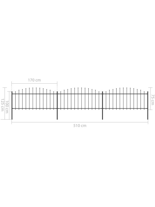 Puutarha-aita keihäskärjillä teräs (0,5-0,75)x5,1 m musta