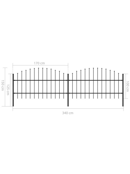 Puutarha-aita keihäskärjillä teräs (0,75-1)x3,4 m musta