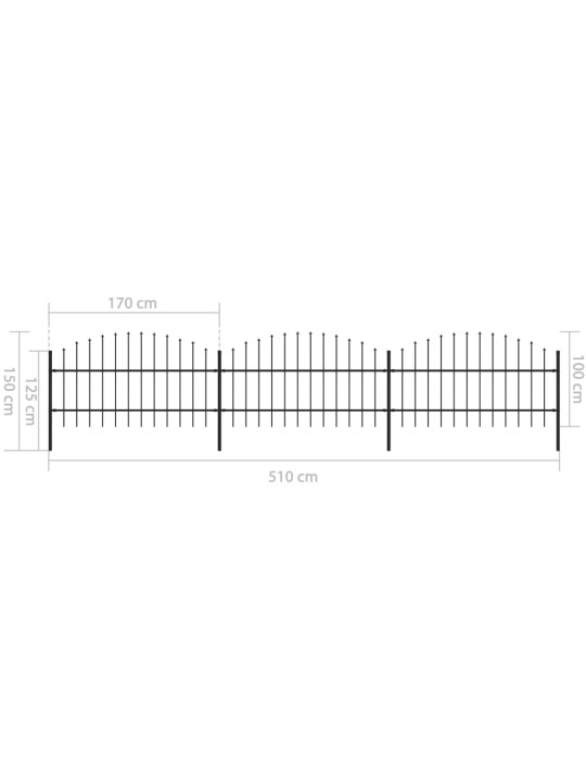 Puutarha-aita keihäskärjillä teräs (0,75-1)x5,1 m musta