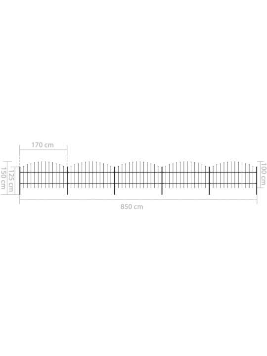 Puutarha-aita keihäskärjillä teräs (0,75-1)x8,5 m musta
