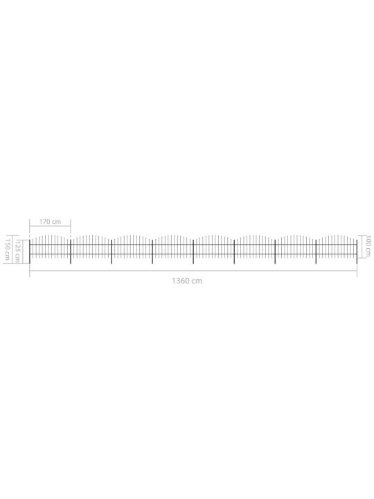 Puutarha-aita keihäskärjillä teräs (0,75-1)x13,6 m musta