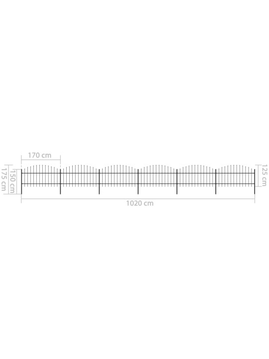 Puutarha-aita keihäskärjillä teräs (1-1,25)x10,2 m musta