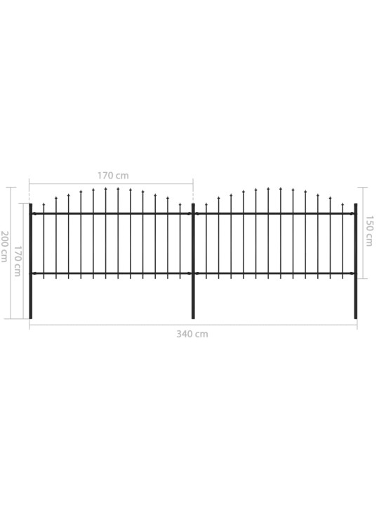 Puutarha-aita keihäskärjillä teräs (1,25-1,5)x3,4 m musta