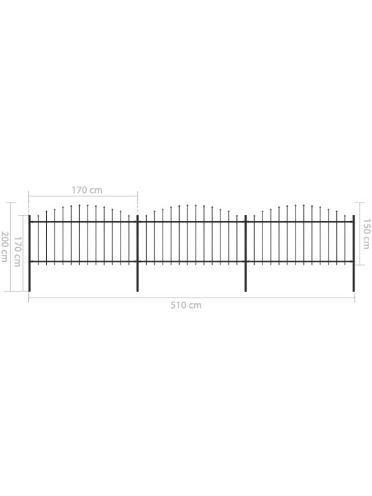 Puutarha-aita keihäskärjillä teräs (1,25-1,5)x5,1 m musta