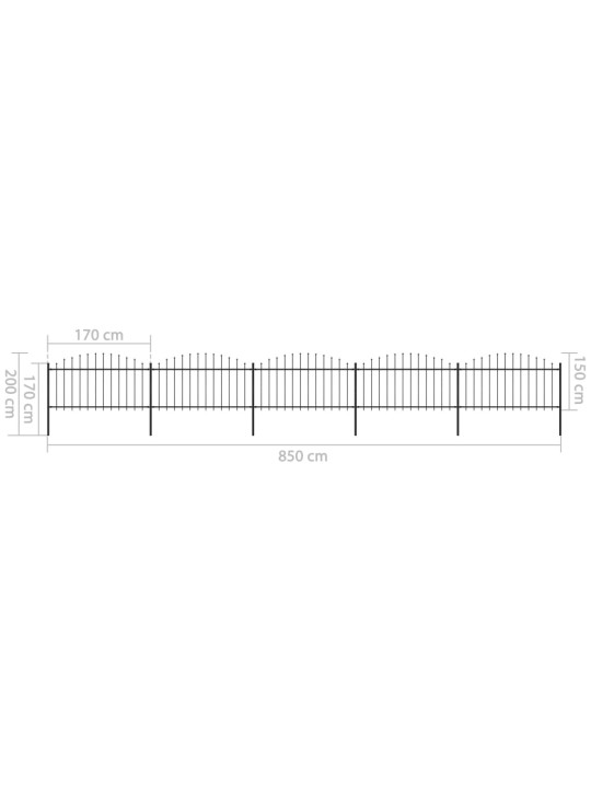 Puutarha-aita keihäskärjillä teräs (1,25-1,5)x8,5 m musta