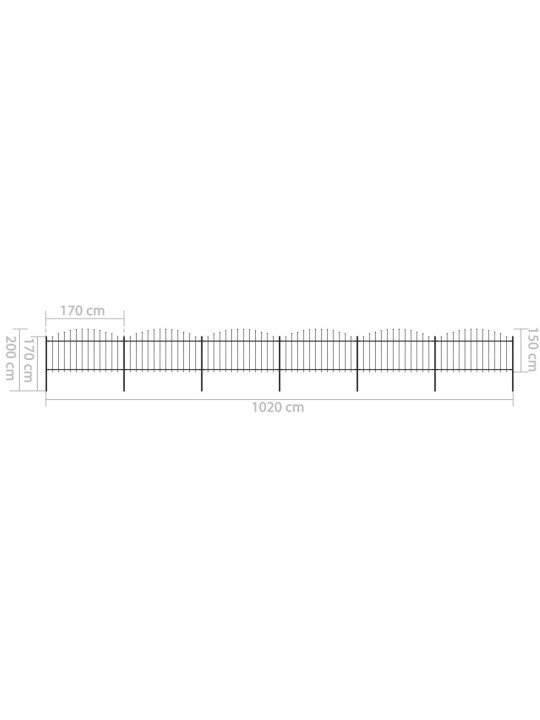 Puutarha-aita keihäskärjillä teräs (1,25-1,5)x10,2 m musta