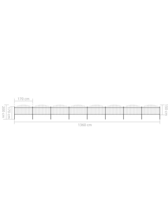 Puutarha-aita keihäskärjillä teräs (1,25-1,5)x13,6 m musta