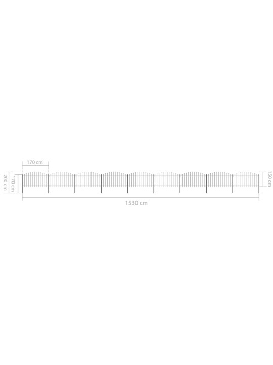 Puutarha-aita keihäskärjillä teräs (1,25-1.5)x15,3 m musta