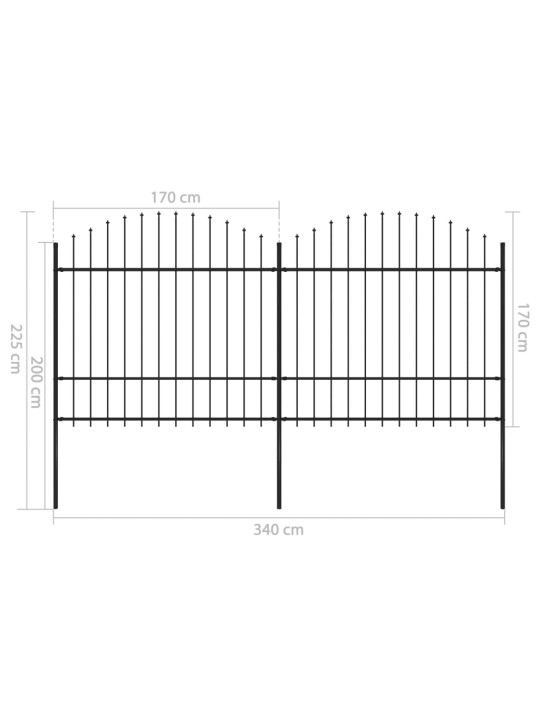 Puutarha-aita keihäskärjillä teräs (1,5-1,75)x3,4 m musta