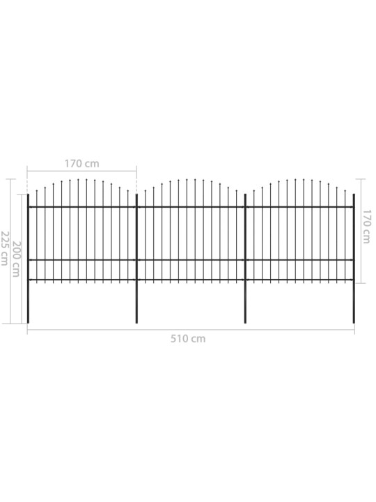 Puutarha-aita keihäskärjillä teräs (1,5-1,75)x5,1 m musta