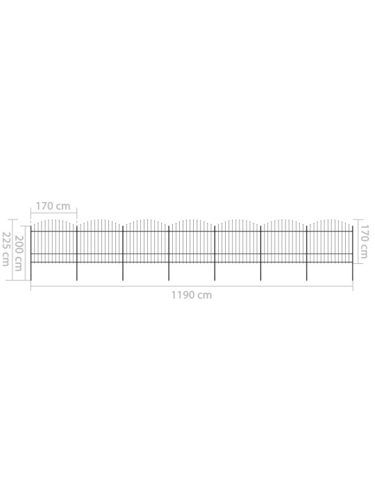 Puutarha-aita keihäskärjillä teräs (1,5-1,75)x11,9 m musta