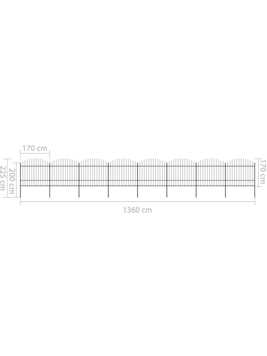 Puutarha-aita keihäskärjillä teräs (1,5-1,75)x13,6 m musta