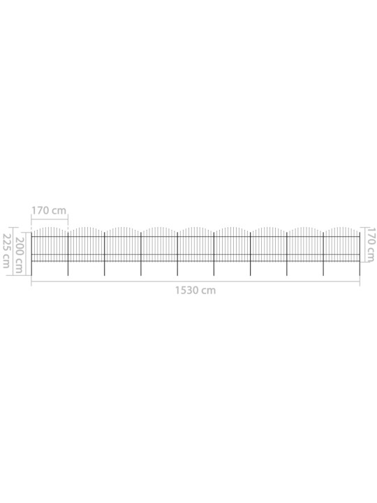 Puutarha-aita keihäskärjillä teräs (1,5-1,75)x15,3 m musta