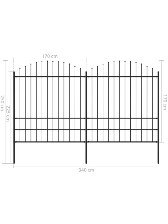 Puutarha-aita keihäskärjillä teräs (1,75-2)x3,4 m musta