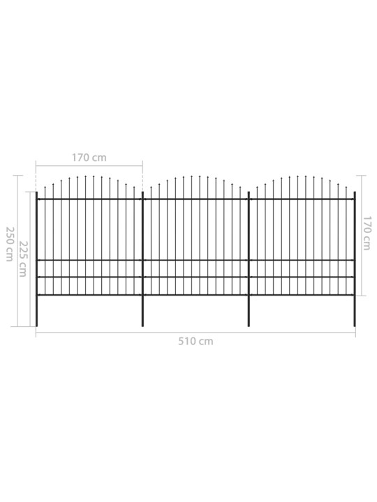 Puutarha-aita keihäskärjillä teräs (1,75-2)x5,1 m musta