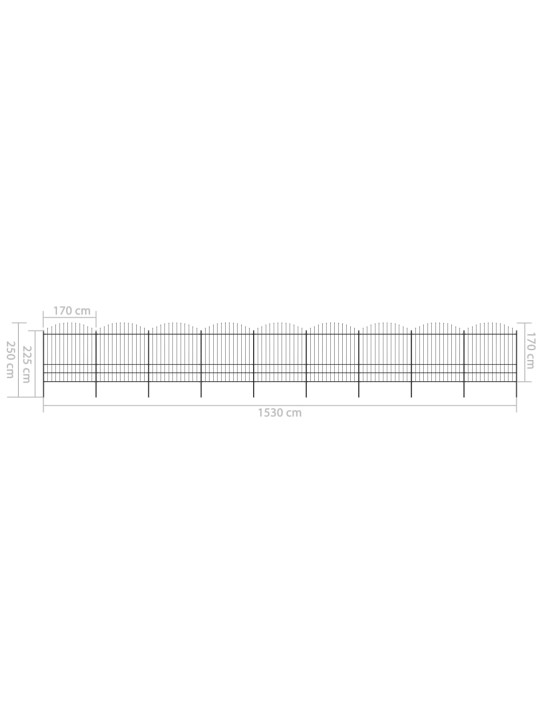 Puutarha-aita keihäskärjillä teräs (1,75-2)x15,3 m musta