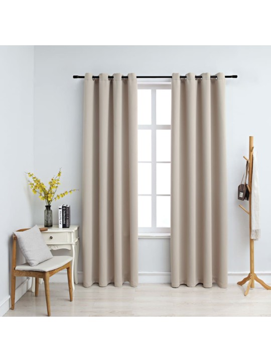 Pimennysverhot metallirenkailla 2 kpl beige 140x175 cm