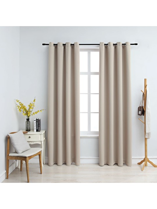 Pimennysverhot metallirenkailla 2 kpl beige 140x225 cm