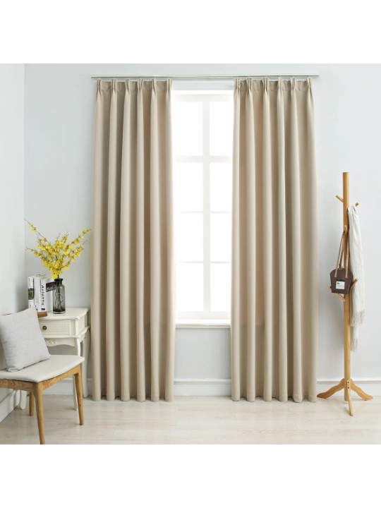 Pimennysverhot koukuilla 2 kpl beige 140x225 cm