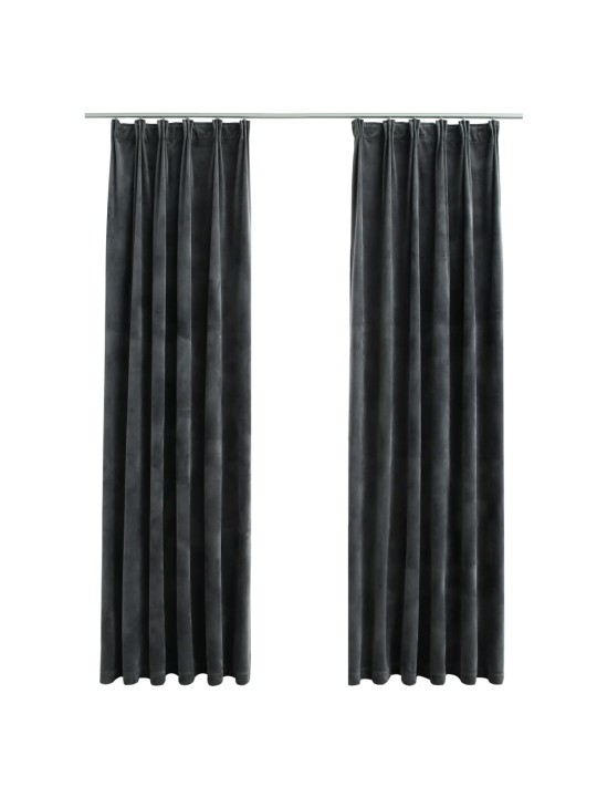 Pimennysverhot koukuilla 2 kpl sametti antrasiitti 140x175 cm