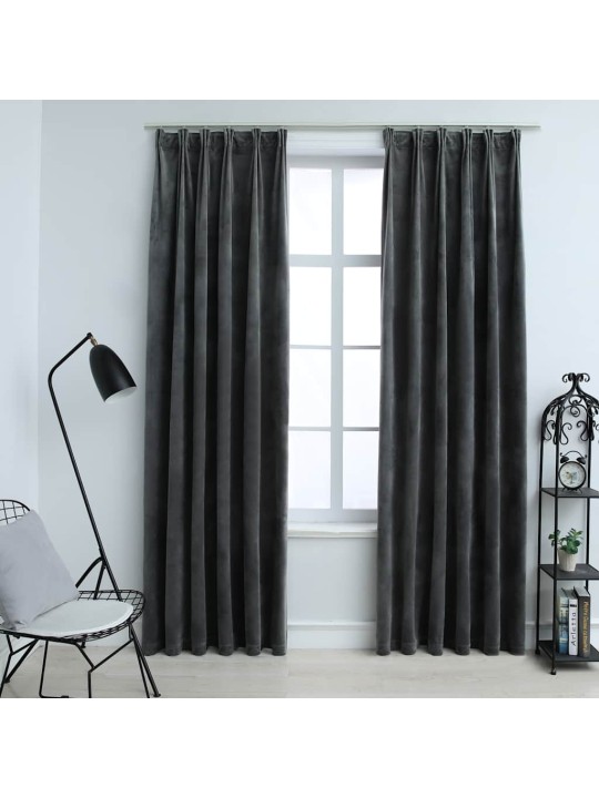 Pimennysverhot koukuilla 2 kpl sametti antrasiitti 140x175 cm