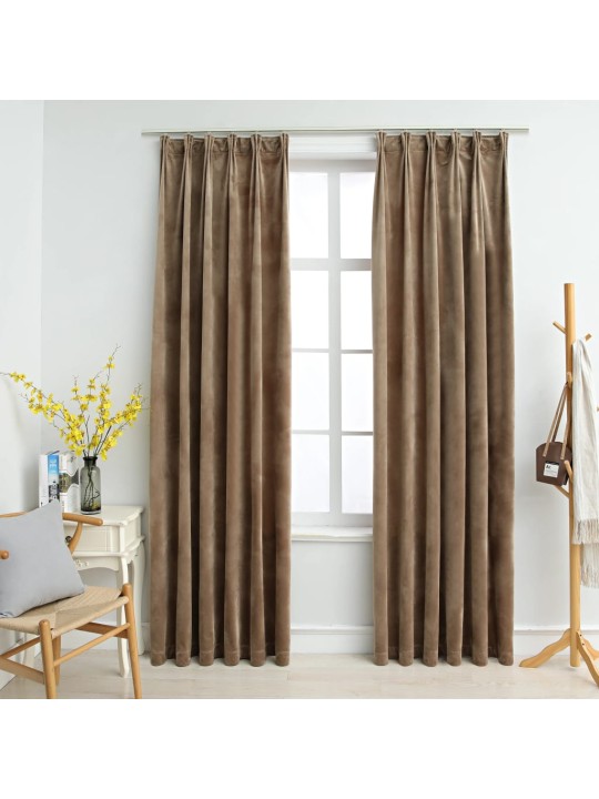 Pimennysverhot koukuilla 2 kpl sametti beige 140x245 cm