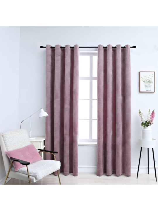 Pimennysverhot renkailla 2 kpl sametti pinkki 140x175 cm