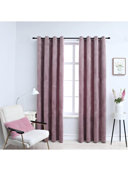 Pimennysverhot renkailla 2 kpl sametti pinkki 140x225 cm