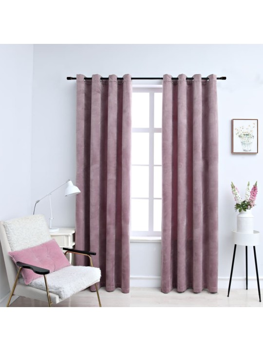 Pimennysverhot renkailla 2 kpl sametti pinkki 140x245 cm