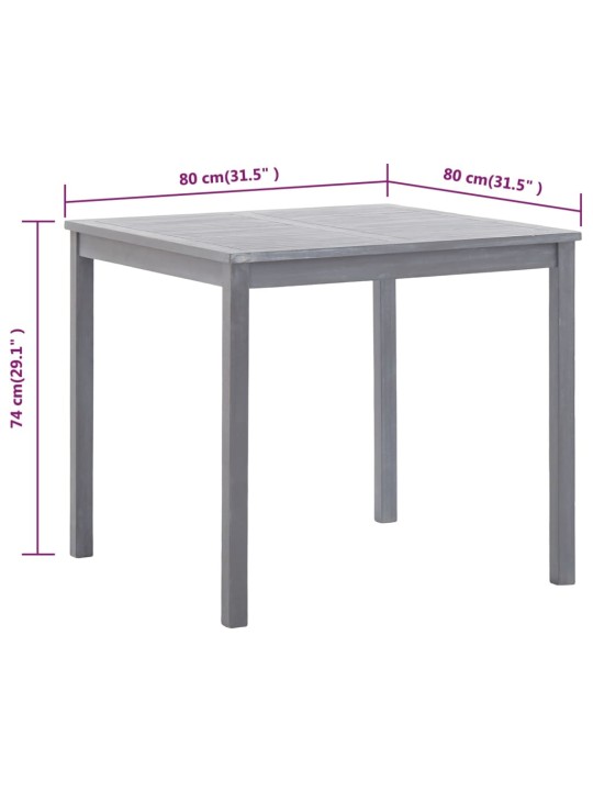 Puutarhapöytä harmaa 80x80x74 cm täysi akaasiapuu