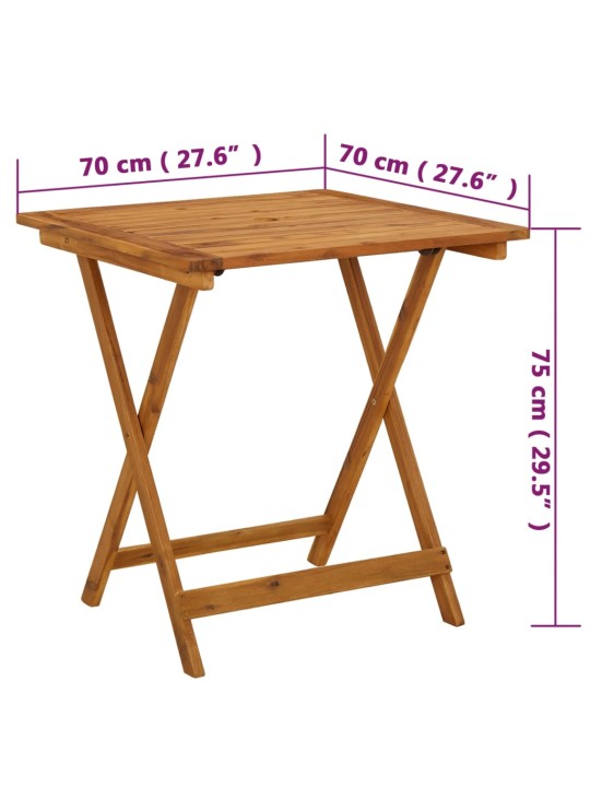 Kokoontaittuva puutarhapöytä 70x70x75 cm täysi akaasiapuu