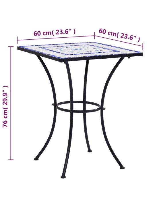 Mosaiikkibistropöytä sininen ja valkoinen 60 cm keramiikka