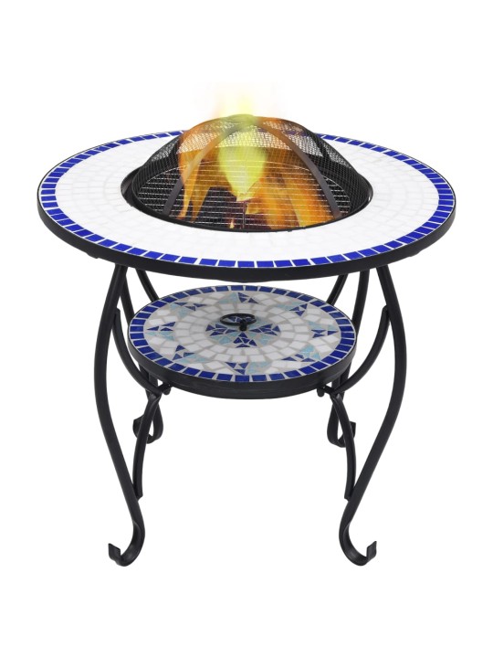 Mosaiikkipöytä tulisijalla sininen ja valkoinen 60cm keramiikka