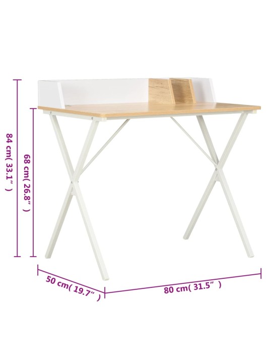 Työpöytä valkoinen ja luonnollinen 80x50x84 cm