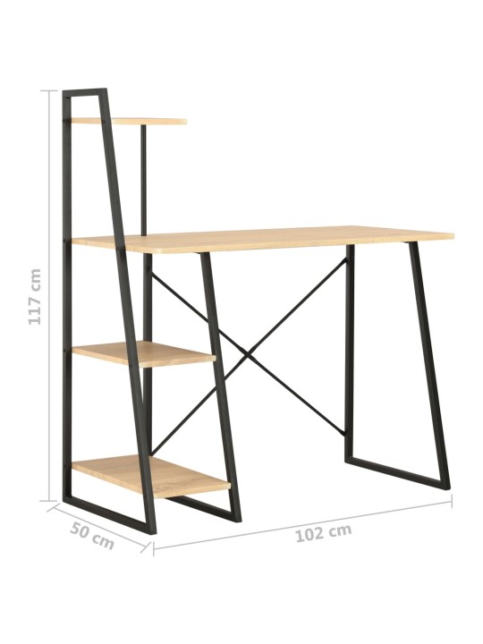 Työpöytä hyllyillä musta ja tammi 102x50x117 cm