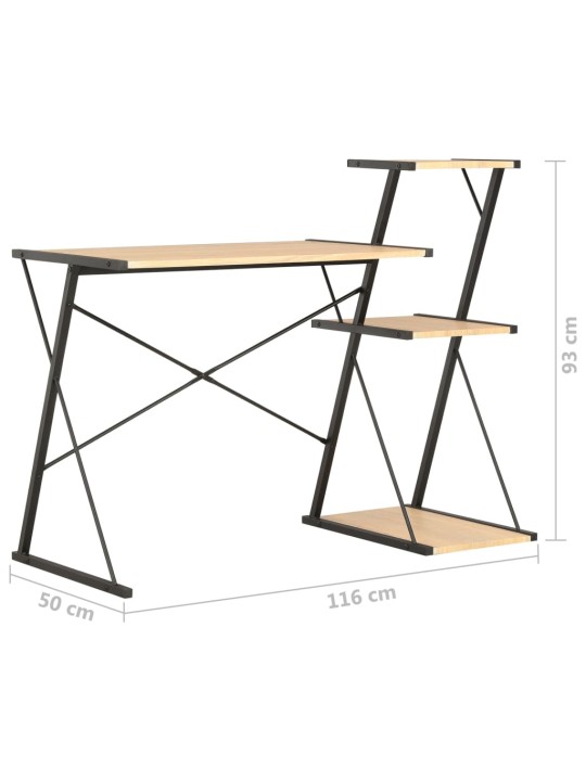 Työpöytä hyllyllä musta ja tammi 116x50x93 cm
