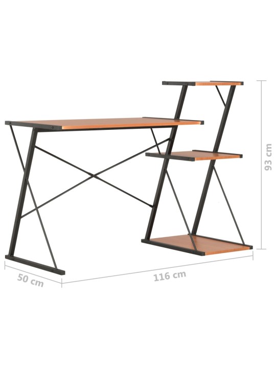 Työpöytä hyllyllä musta ja ruskea 116x50x93 cm