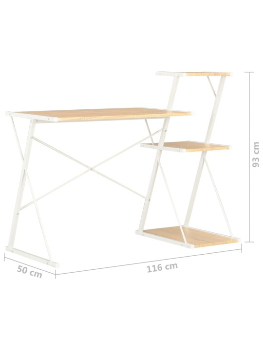 Työpöytä hyllyllä valkoinen ja tammi 116x50x93 cm