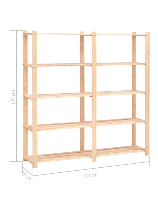 5-kerroksinen varastohylly 170x38x170 cm täysi mänty 500 kg