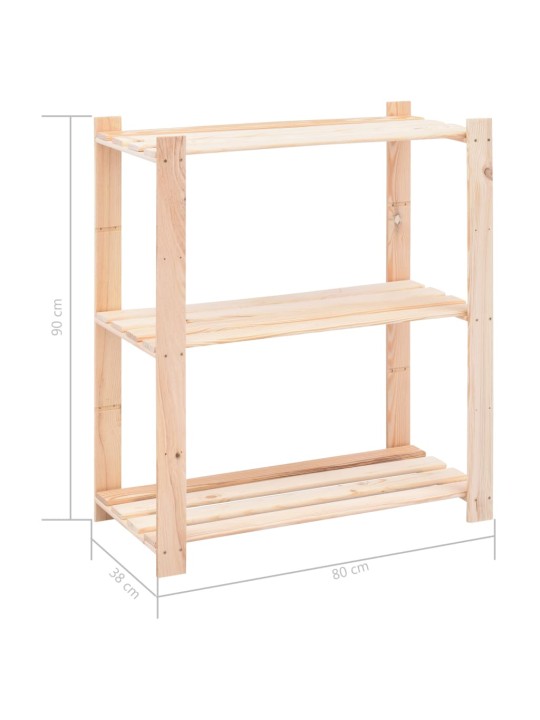 3-kerroksinen varastohylly 80x38x90 cm täysi mänty 150 kg