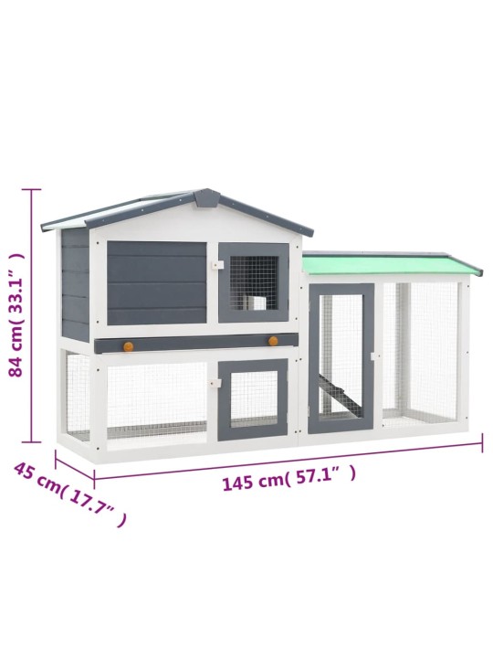 Suuri kanin ulkokoppi harmaa ja valkoinen 145x45x84 cm puu