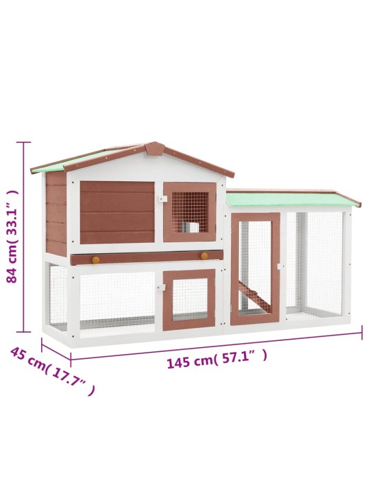 Suuri kanin ulkokoppi ruskea ja valkoinen 145x45x84 cm puu