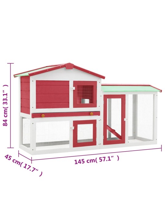 Suuri kanin ulkokoppi punainen ja valkoinen 145x45x84 cm puu