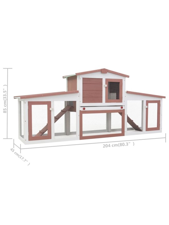 Suuri kanin ulkokoppi ruskea ja valkoinen 204x45x85 cm puu