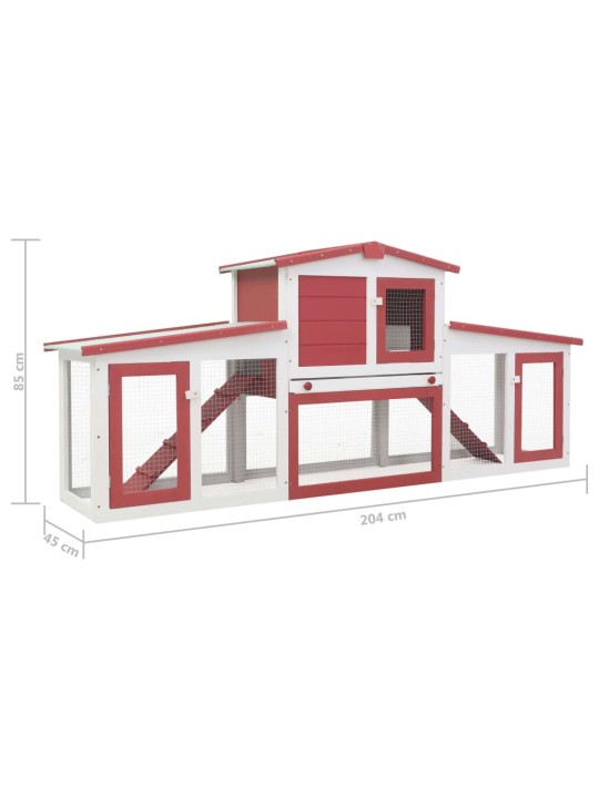 Suuri kanin ulkokoppi punainen ja valkoinen 204x45x85 cm puu