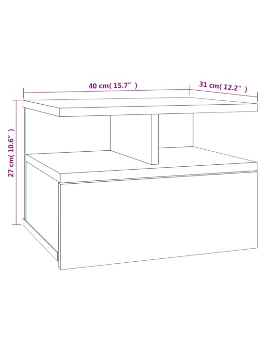 Kelluvat yöpöydät 2 kpl Sonoma-tammi 40x31x27 cm lastulevy