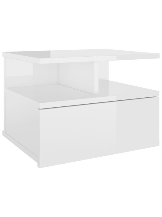 Kelluva yöpöytä korkeakiilto valkoinen 40x31x27 cm lastulevy